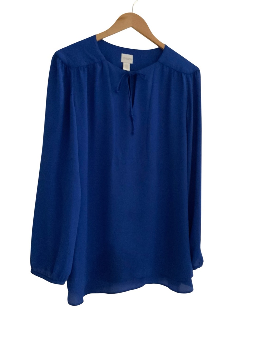 Chico's Tie-Neck Long Sleeve Blue Dressy Blouse XL